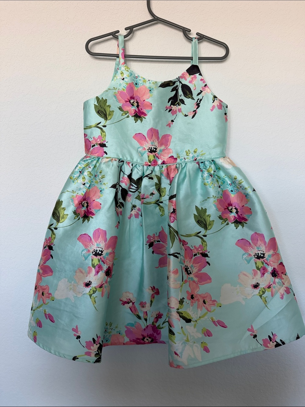 Zunie Mint Floral Party Dress with Pink Flowers